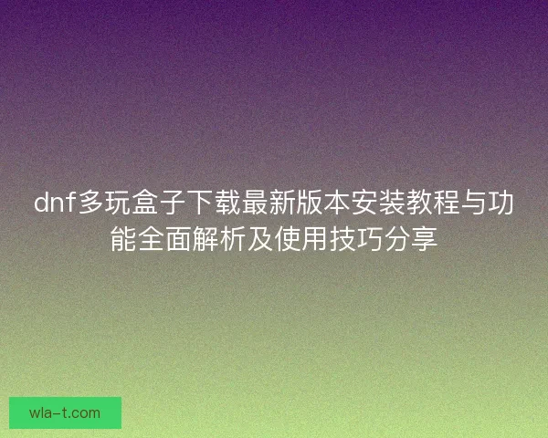dnf多玩盒子下载最新版本安装教程与功能全面解析及使用技巧分享